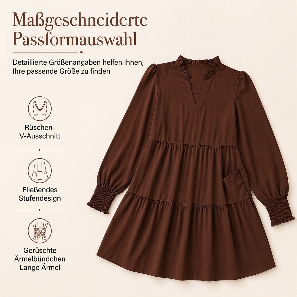 🔥Beliebtes Produkt ！✨Damen V-Ausschnitt gestuftes Rüschen Minikleid