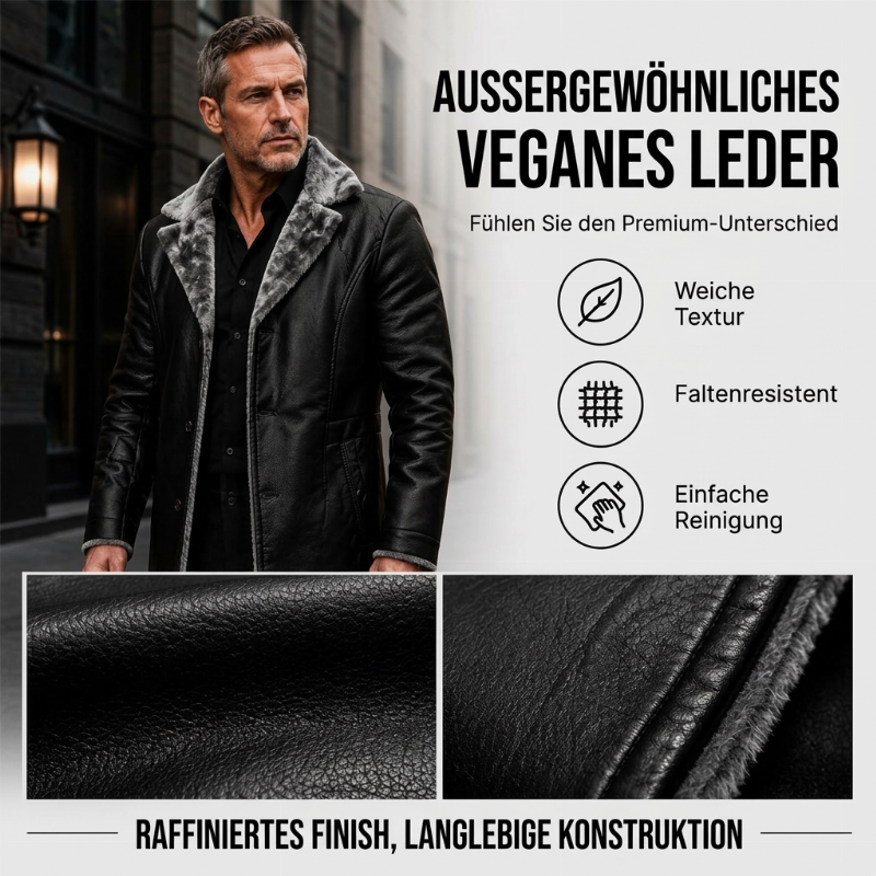 🙌 70% WiederkaufquoteHerren-Kunstledermantel mit Reverskragen und Plüschfutter