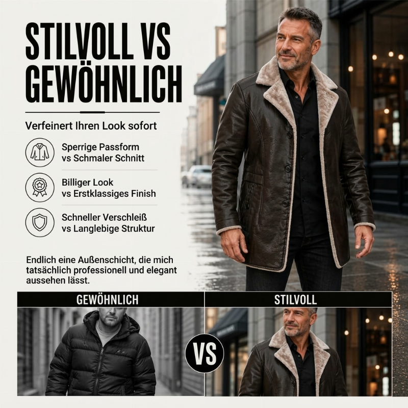 🙌 70% WiederkaufquoteHerren-Kunstledermantel mit Reverskragen und Plüschfutter