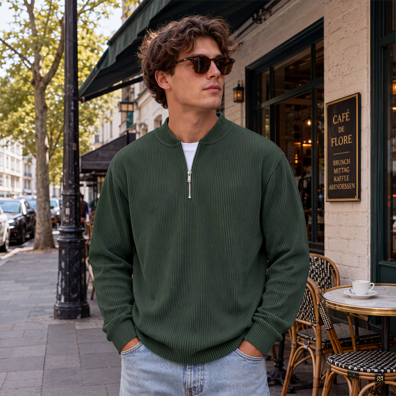 📢📢50%Rabatt!!!🎉✨Herren-Cord-Sweatshirt mit Viertelreißverschluss, lässiges Langarm-Oberteil mit Stehkragen