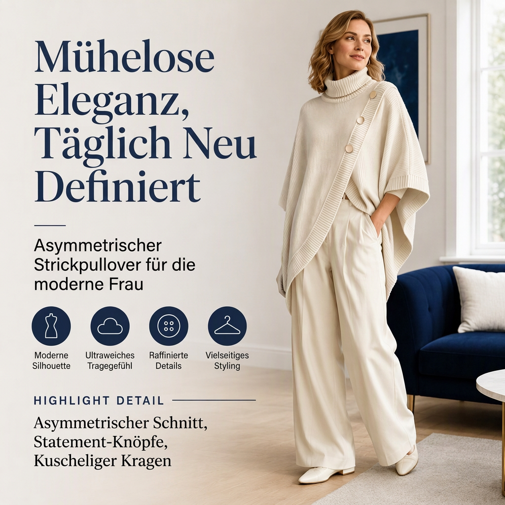 🍂 Lässig & feminin – Asymmetrischer Rollkragen-Poncho – Weicher Stoff, lockerer Schnitt & vielseitig kombinierbar