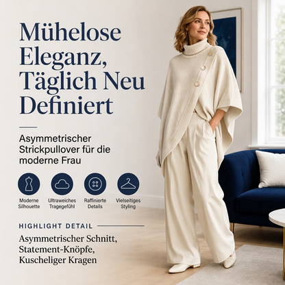 🍂 Lässig & feminin – Asymmetrischer Rollkragen-Poncho – Weicher Stoff, lockerer Schnitt & vielseitig kombinierbar