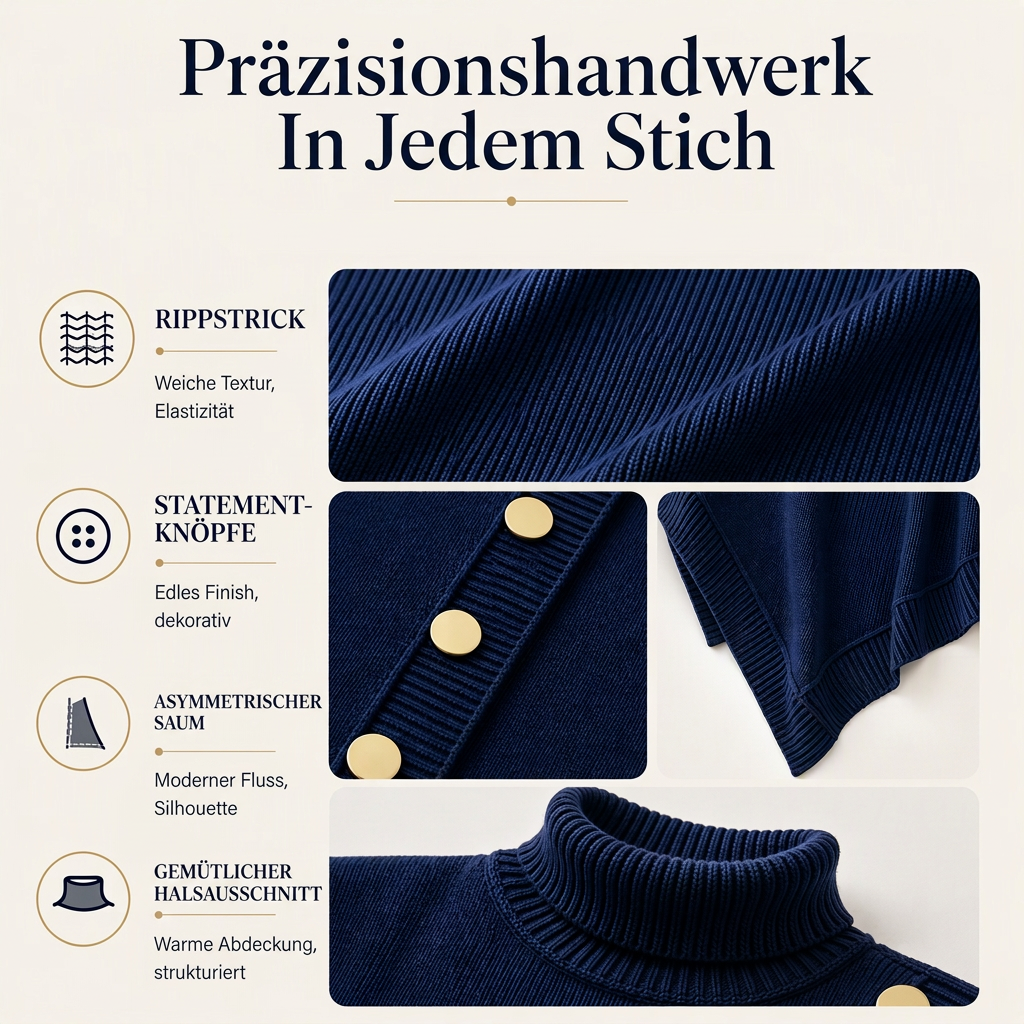 🍂 Lässig & feminin – Asymmetrischer Rollkragen-Poncho – Weicher Stoff, lockerer Schnitt & vielseitig kombinierbar