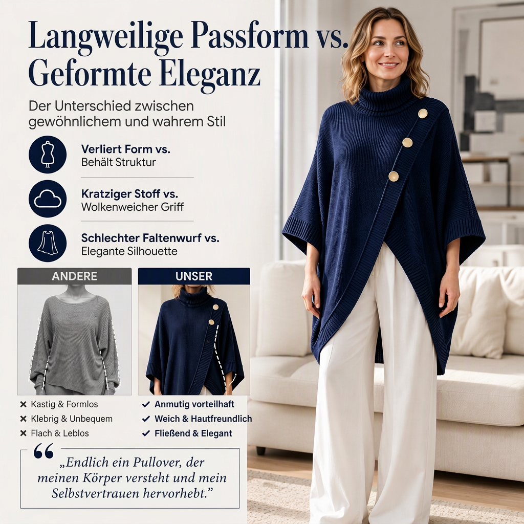 🍂 Lässig & feminin – Asymmetrischer Rollkragen-Poncho – Weicher Stoff, lockerer Schnitt & vielseitig kombinierbar
