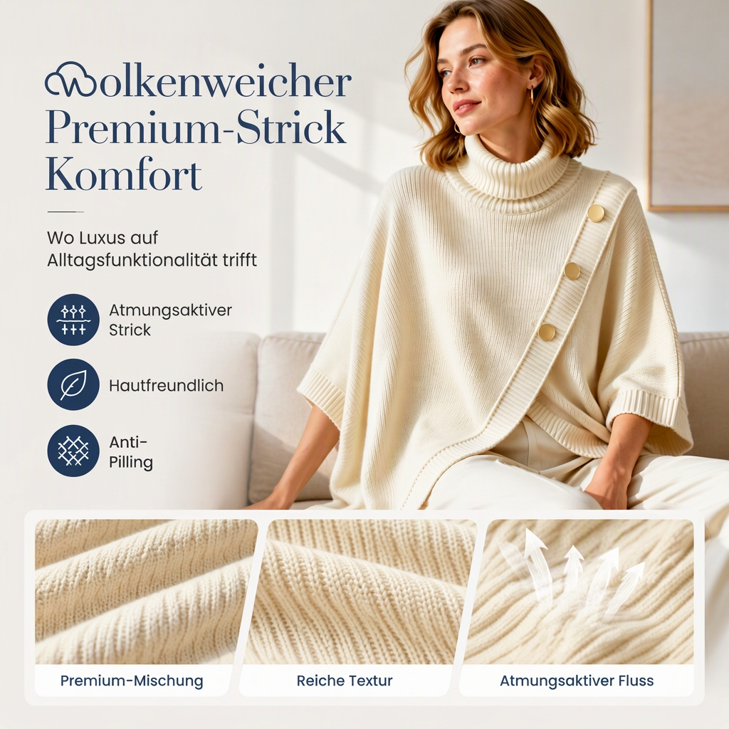 🍂 Lässig & feminin – Asymmetrischer Rollkragen-Poncho – Weicher Stoff, lockerer Schnitt & vielseitig kombinierbar