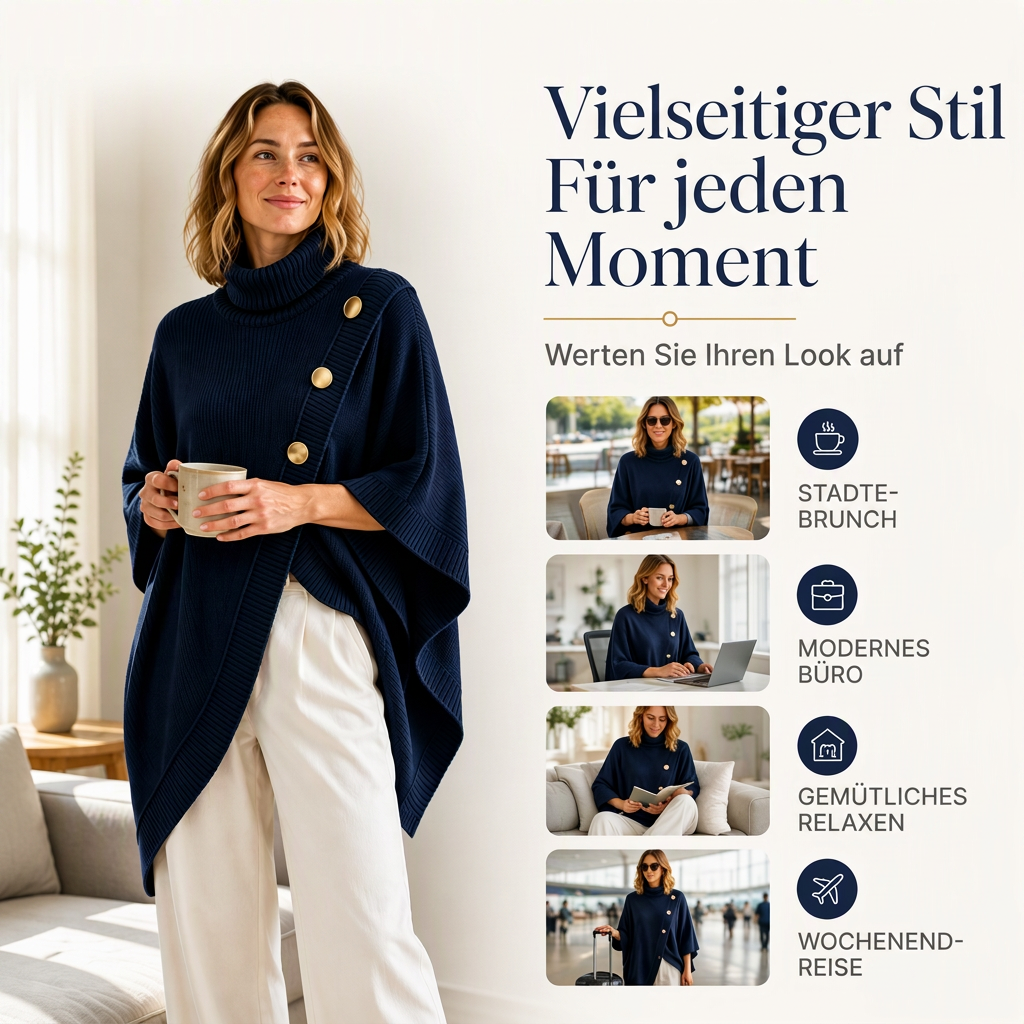 🍂 Lässig & feminin – Asymmetrischer Rollkragen-Poncho – Weicher Stoff, lockerer Schnitt & vielseitig kombinierbar