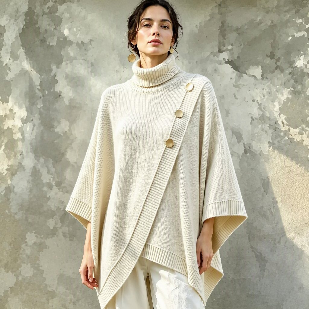 🍂 Lässig & feminin – Asymmetrischer Rollkragen-Poncho – Weicher Stoff, lockerer Schnitt & vielseitig kombinierbar