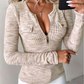 🌿 Feminin & modern – Halb-Zip Strickoberteil mit V-Ausschnitt – Weicher Stoff, moderner Schnitt & vielseitig kombinierbar