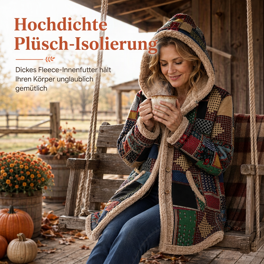📢🎉50%Rabatt!!!🛍️✨Damen Winter Kapuzen-Sweatshirt mit Leinen-Druck und warmem Plüschfutter