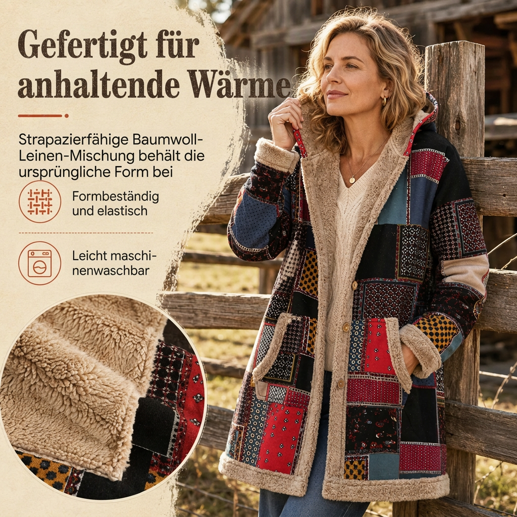 📢🎉50%Rabatt!!!🛍️✨Damen Winter Kapuzen-Sweatshirt mit Leinen-Druck und warmem Plüschfutter