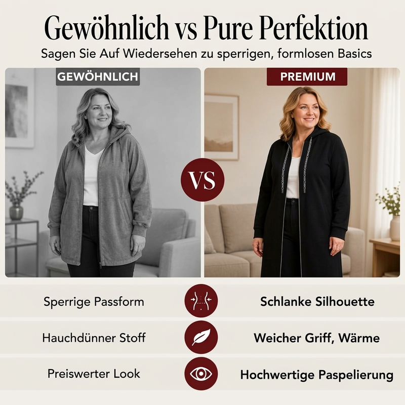 🧥 Lässige lang geschnittene Damen-Kapuzenjacke – Bequem, modern & immer passend