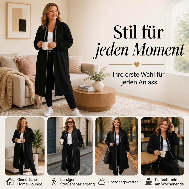 🧥 Lässige lang geschnittene Damen-Kapuzenjacke – Bequem, modern & immer passend