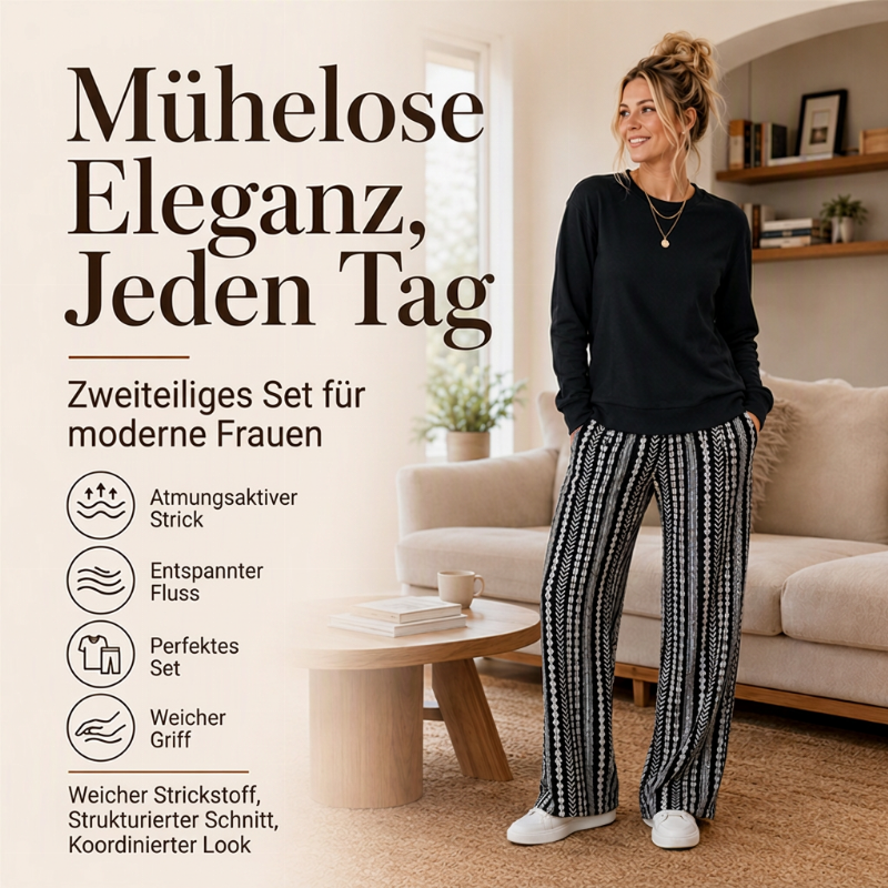 🌸 Freizeit-Oberteil mit Rundhals & bedruckte Hosen im Set – Lässig, bequem & immer passend