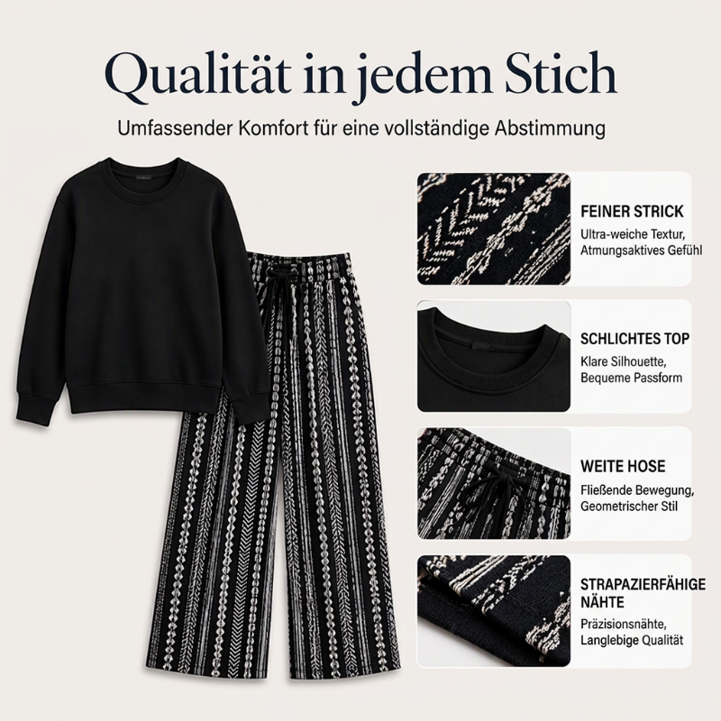 🌸 Freizeit-Oberteil mit Rundhals & bedruckte Hosen im Set – Lässig, bequem & immer passend