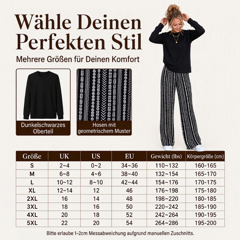 🌸 Freizeit-Oberteil mit Rundhals & bedruckte Hosen im Set – Lässig, bequem & immer passend