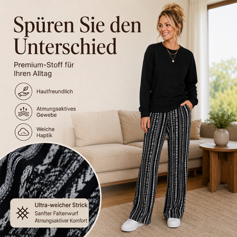 🌸 Freizeit-Oberteil mit Rundhals & bedruckte Hosen im Set – Lässig, bequem & immer passend