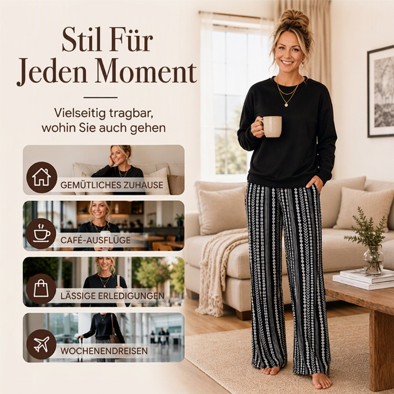 🌸 Freizeit-Oberteil mit Rundhals & bedruckte Hosen im Set – Lässig, bequem & immer passend