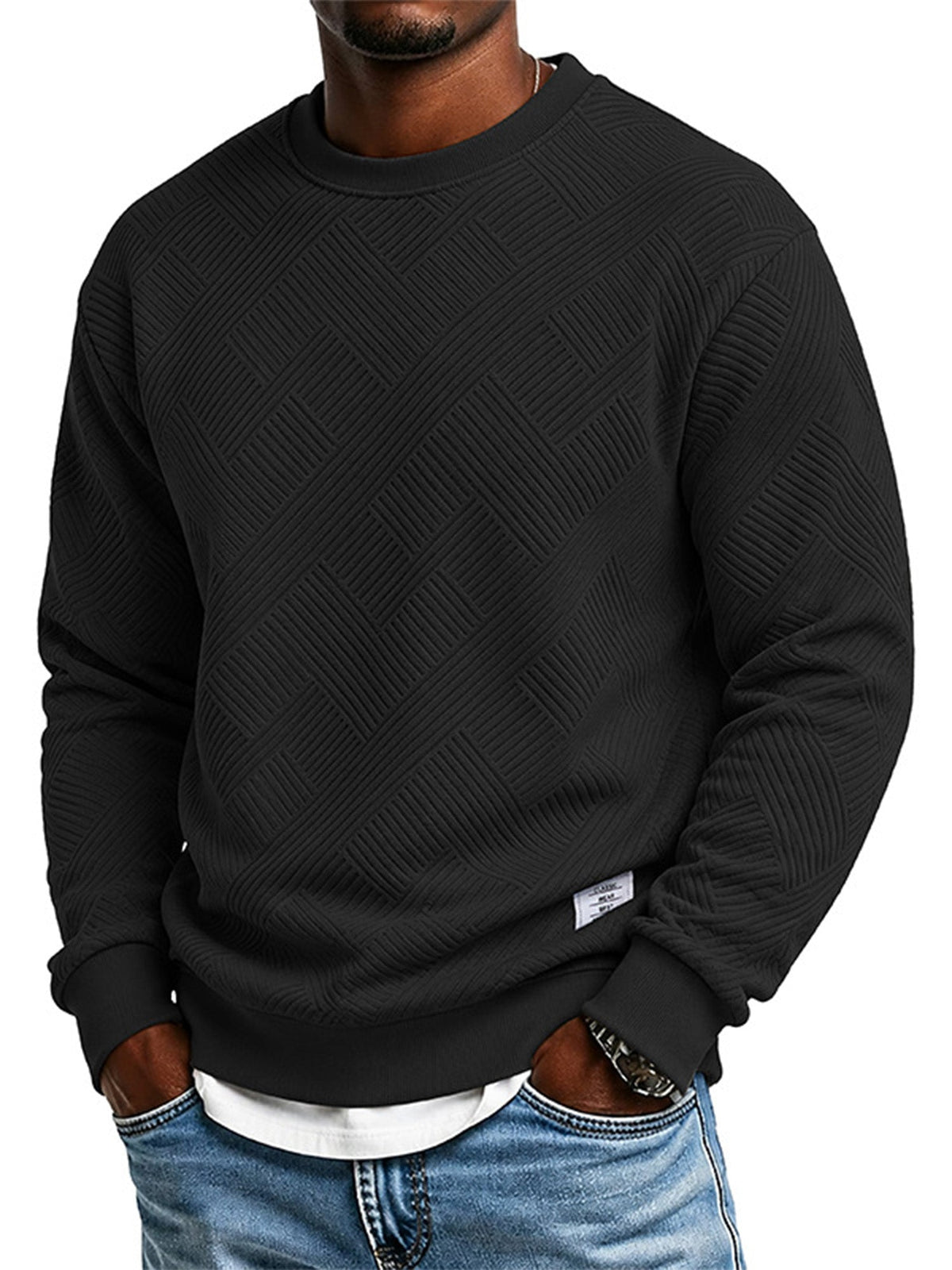 🏅 2000 Stück in 3 Tagen verkauft – schnell sein! Herren Langarm Jacquard Rundhals Sweatshirt Lockere Passform Verdickter Herbst Winter Oberteil Große Größen