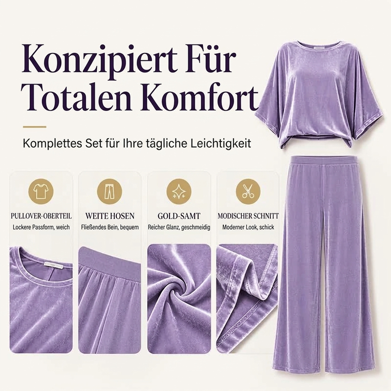 📢🎉50%Rabatt!!!🛍️✨Samt-Set für Damen: Kurzarm-Oberteil & Weite-Hose