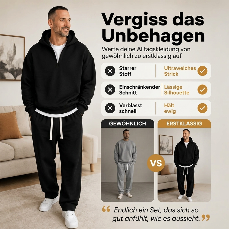 📢📢50%Rabatt!!!🎉✨Lässiges Halb-Zip Kapuzen-Sweatshirt & weit geschnittene Hose für Herren