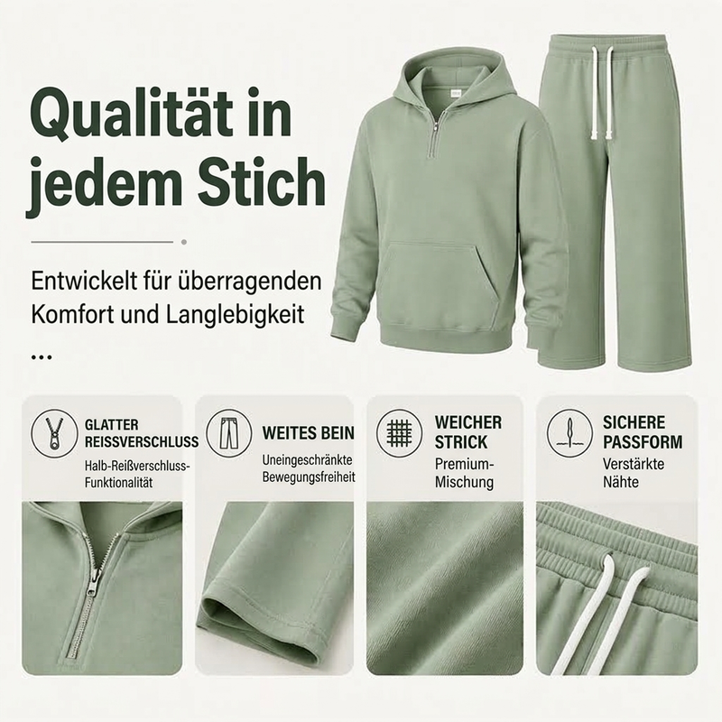 📢📢50%Rabatt!!!🎉✨Lässiges Halb-Zip Kapuzen-Sweatshirt & weit geschnittene Hose für Herren