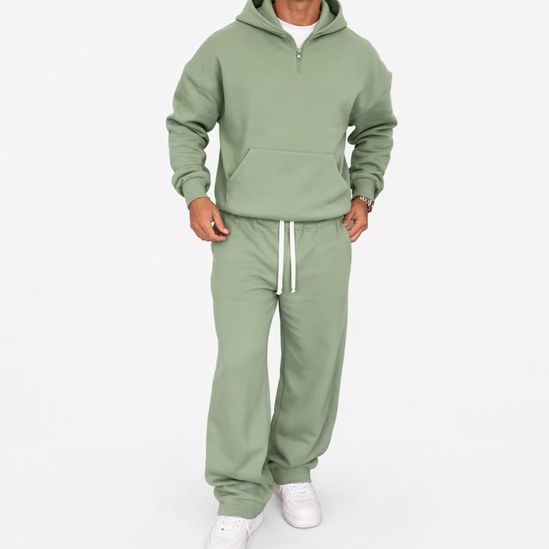 📢📢50%Rabatt!!!🎉✨Lässiges Halb-Zip Kapuzen-Sweatshirt & weit geschnittene Hose für Herren