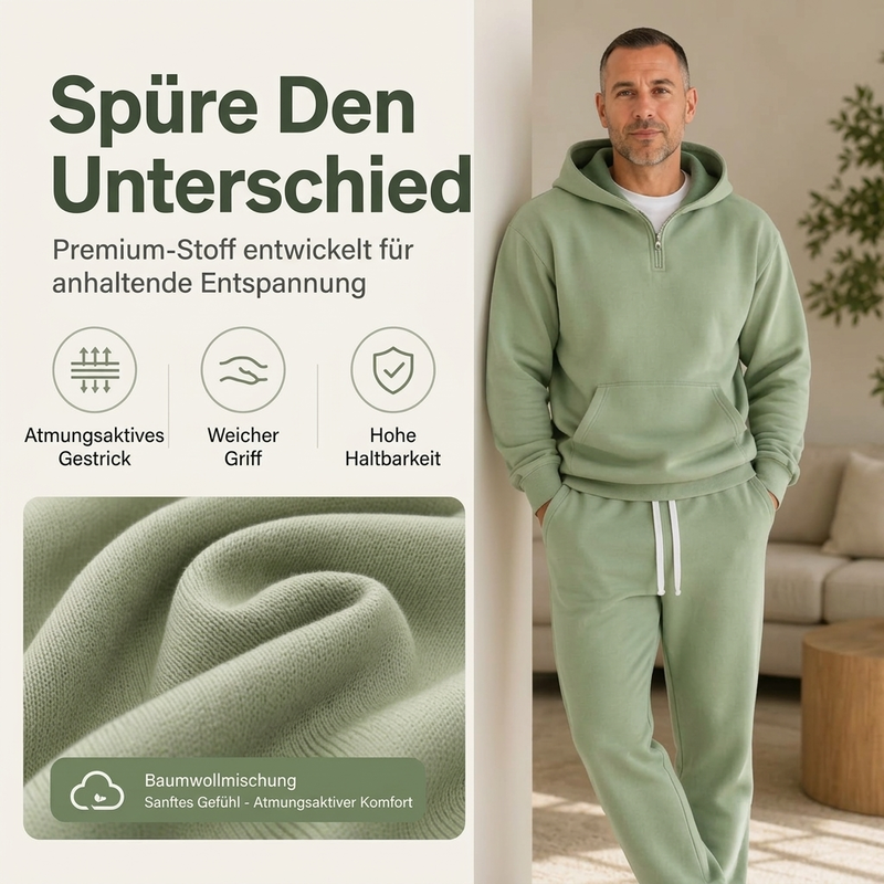 📢📢50%Rabatt!!!🎉✨Lässiges Halb-Zip Kapuzen-Sweatshirt & weit geschnittene Hose für Herren