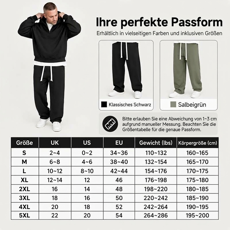 📢📢50%Rabatt!!!🎉✨Lässiges Halb-Zip Kapuzen-Sweatshirt & weit geschnittene Hose für Herren