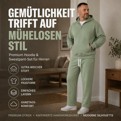 📢📢50%Rabatt!!!🎉✨Lässiges Halb-Zip Kapuzen-Sweatshirt & weit geschnittene Hose für Herren