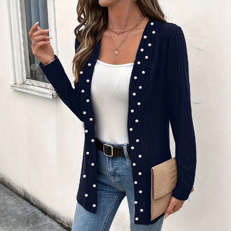 🧶Alles muss weg ✌ ✌  Damen Strickjacke mit Perlenbesatz – Weich, feminin & immer passend