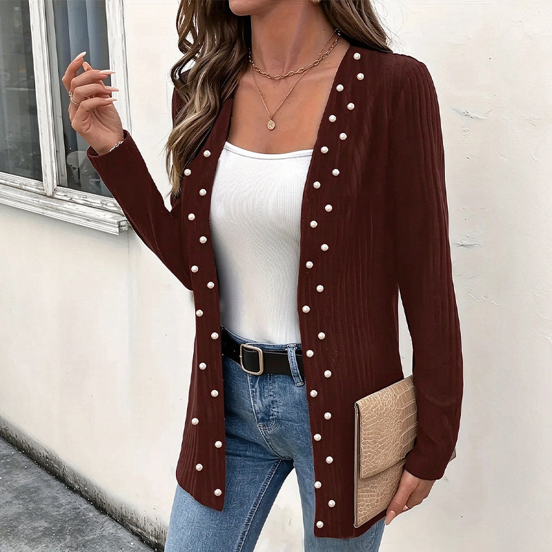 🧶Alles muss weg ✌ ✌  Damen Strickjacke mit Perlenbesatz – Weich, feminin & immer passend