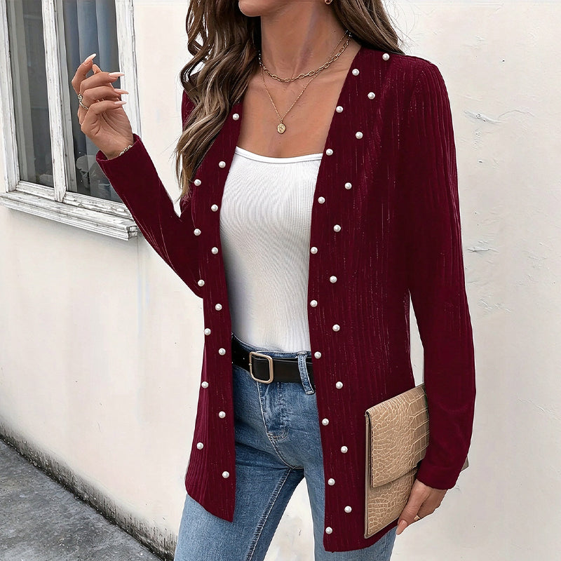 🧶Alles muss weg ✌ ✌  Damen Strickjacke mit Perlenbesatz – Weich, feminin & immer passend