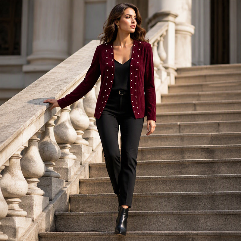 🧶Alles muss weg ✌ ✌  Damen Strickjacke mit Perlenbesatz – Weich, feminin & immer passend