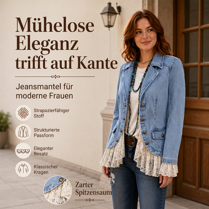 📢🎉50%Rabatt!!!🛍️✨Damen Jeansjacke mit Spitzenabschluss und Reverskragen
