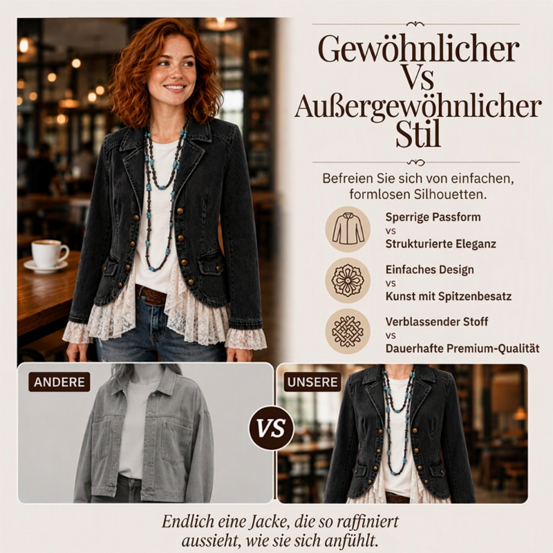 📢🎉50%Rabatt!!!🛍️✨Damen Jeansjacke mit Spitzenabschluss und Reverskragen