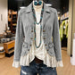 📢🎉50%Rabatt!!!🛍️✨Damen Jeansjacke mit Spitzenabschluss und Reverskragen