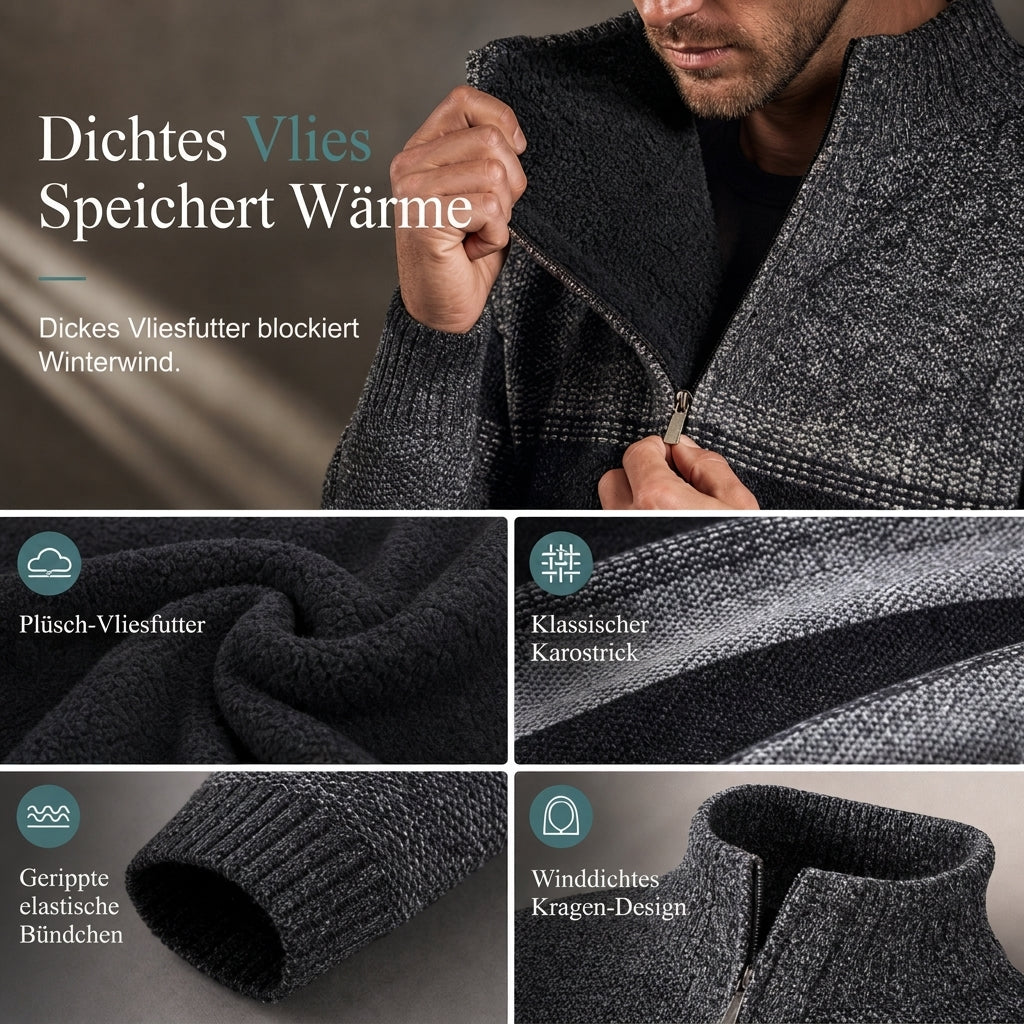 📢📢50%Rabatt!!!🎉✨Herren Winter Strickjacke mit Kapuze, kariert, mit Fleecefutter, dicker Mantel mit langen Ärmeln