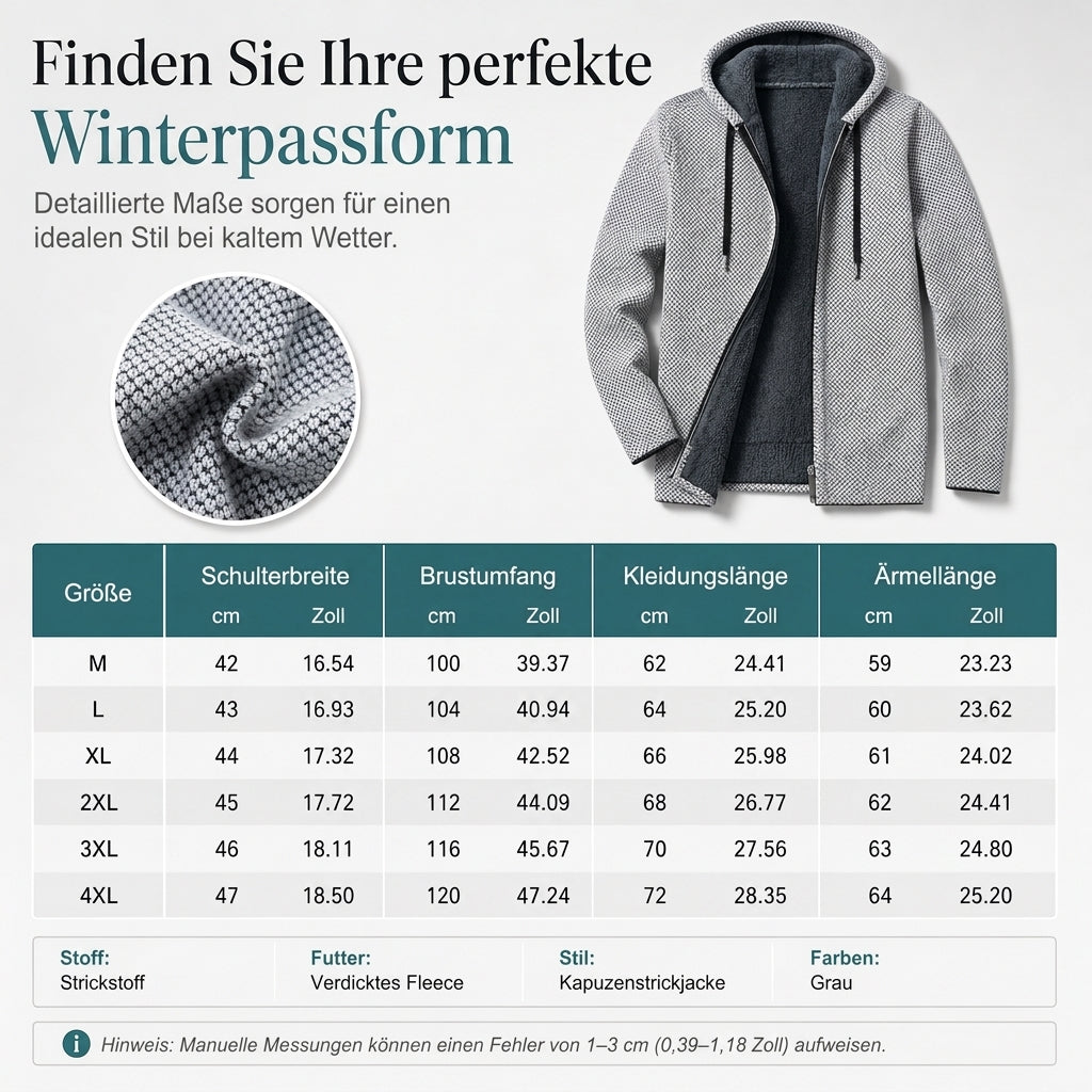 📢📢50%Rabatt!!!🎉✨Herren Winter Strickjacke mit Kapuze, kariert, mit Fleecefutter, dicker Mantel mit langen Ärmeln