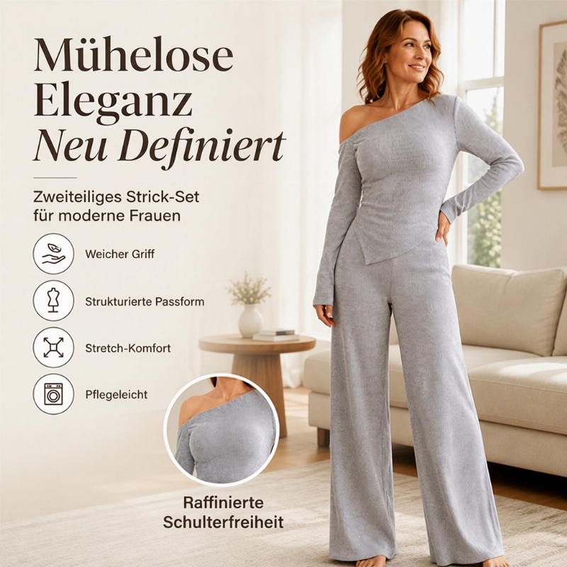 📢📢50%Rabatt!!!🎉✨Damen-Schulterfreies Langarmshirt mit Weitem Hosen Set