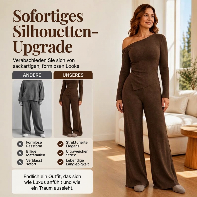 📢📢50%Rabatt!!!🎉✨Damen-Schulterfreies Langarmshirt mit Weitem Hosen Set
