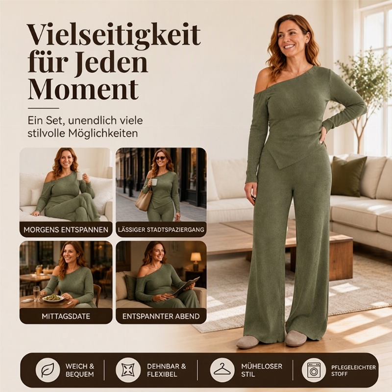 📢📢50%Rabatt!!!🎉✨Damen-Schulterfreies Langarmshirt mit Weitem Hosen Set