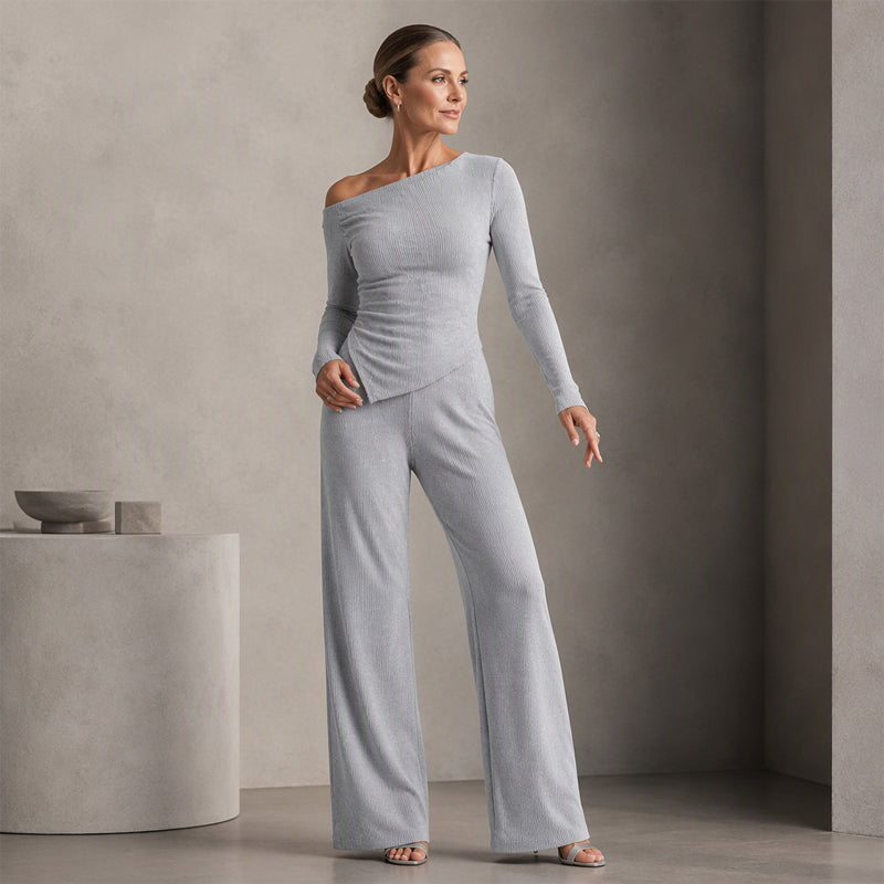 📢📢50%Rabatt!!!🎉✨Damen-Schulterfreies Langarmshirt mit Weitem Hosen Set
