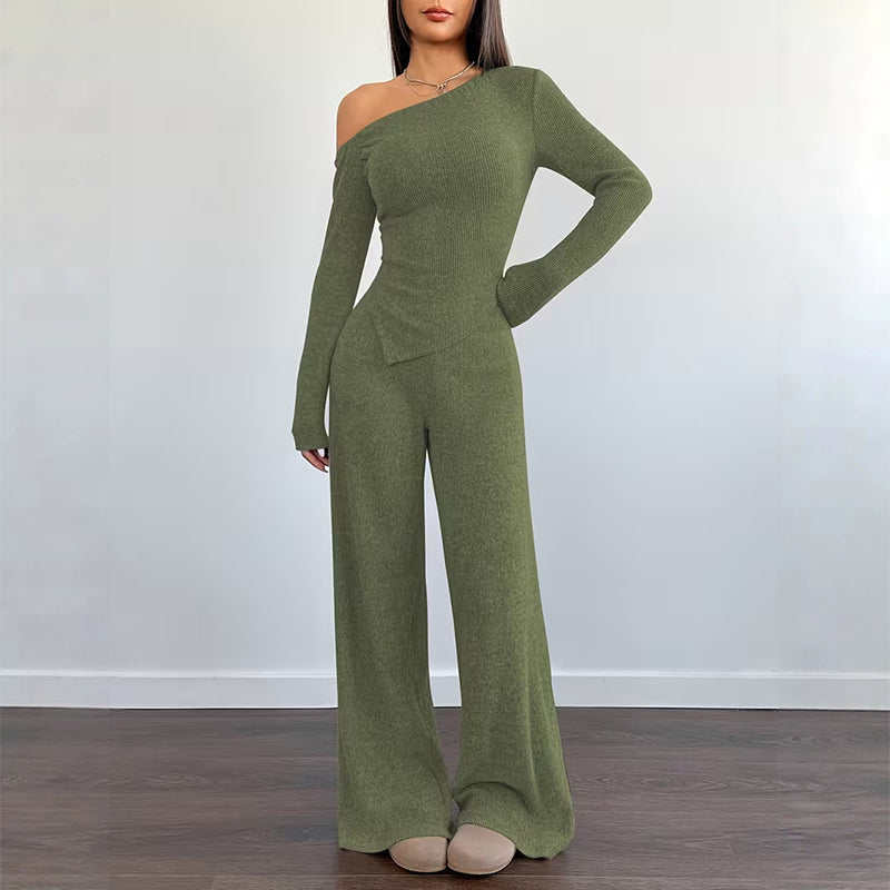 📢📢50%Rabatt!!!🎉✨Damen-Schulterfreies Langarmshirt mit Weitem Hosen Set