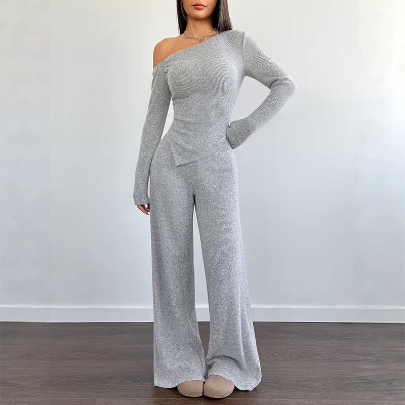 📢📢50%Rabatt!!!🎉✨Damen-Schulterfreies Langarmshirt mit Weitem Hosen Set