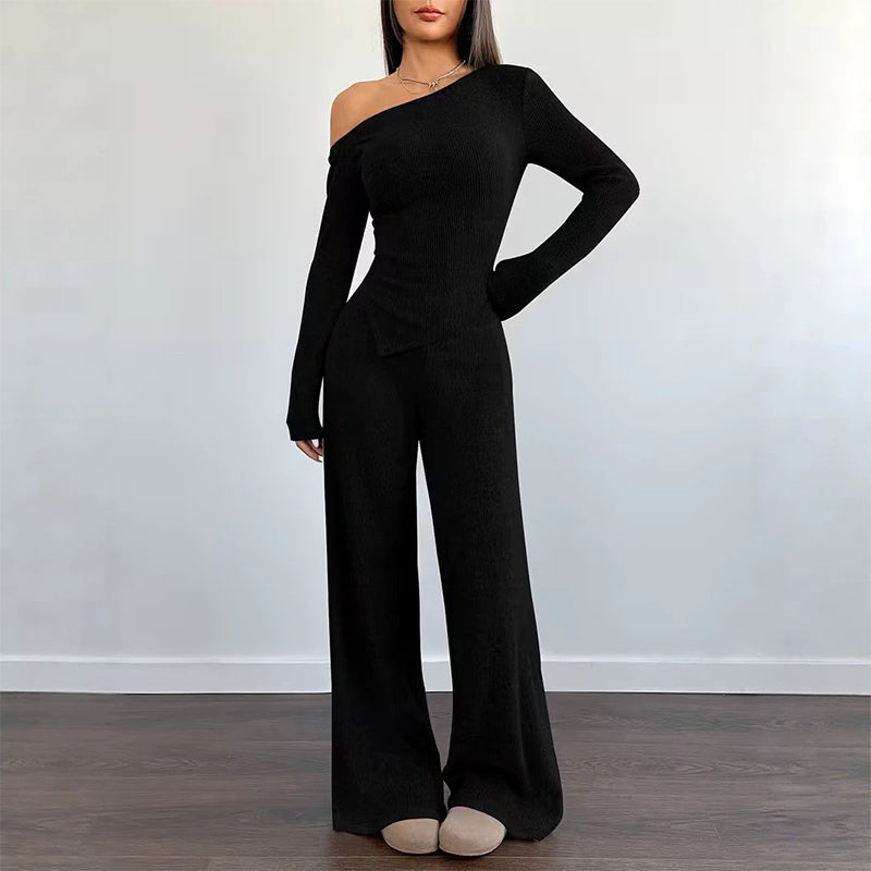 📢📢50%Rabatt!!!🎉✨Damen-Schulterfreies Langarmshirt mit Weitem Hosen Set