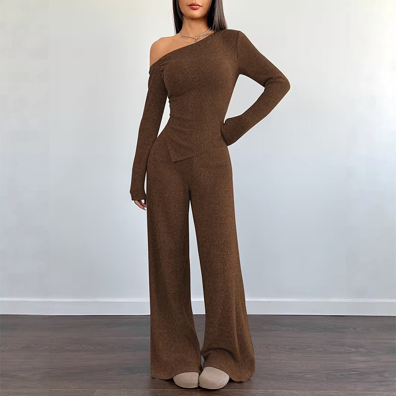 📢📢50%Rabatt!!!🎉✨Damen-Schulterfreies Langarmshirt mit Weitem Hosen Set