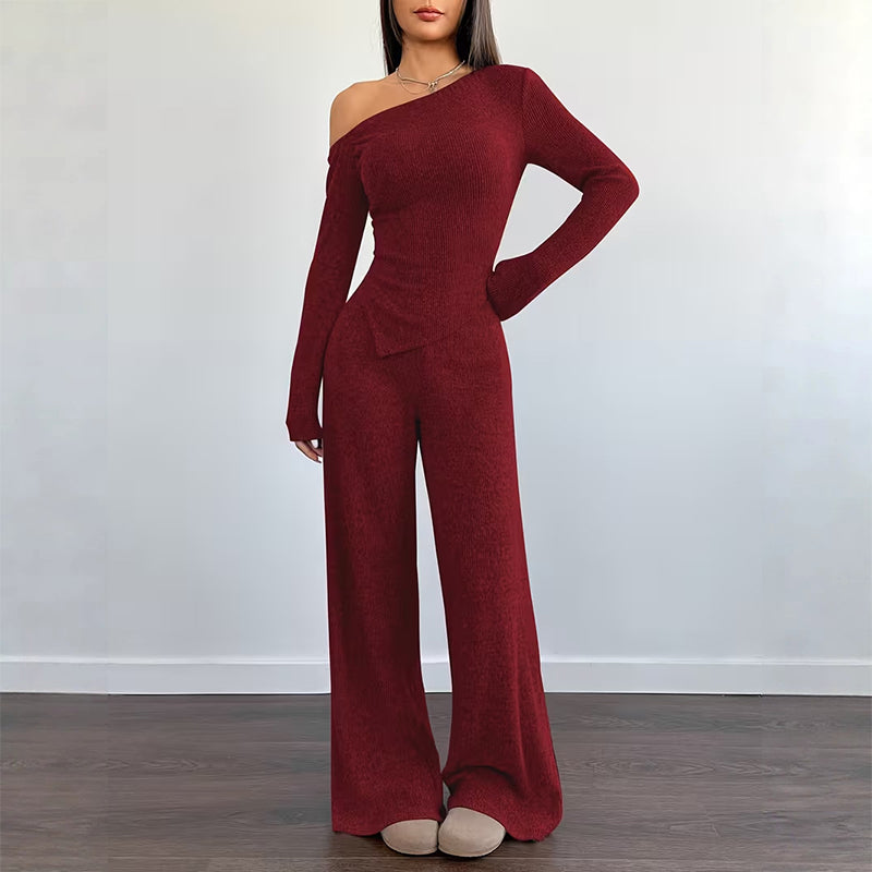 📢📢50%Rabatt!!!🎉✨Damen-Schulterfreies Langarmshirt mit Weitem Hosen Set