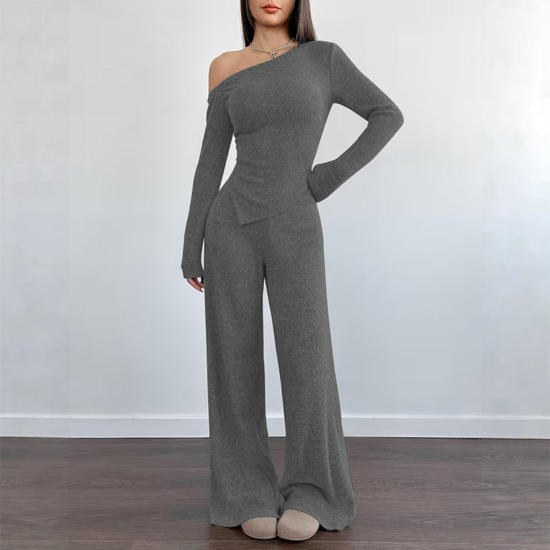 📢📢50%Rabatt!!!🎉✨Damen-Schulterfreies Langarmshirt mit Weitem Hosen Set