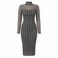 🔥Beliebtes Produkt ！✨2-Teiler Damen Kleid Set mit langärmligem, meshartigem und kettenbedrucktem Bodycon Midikleid und Unterkleid
