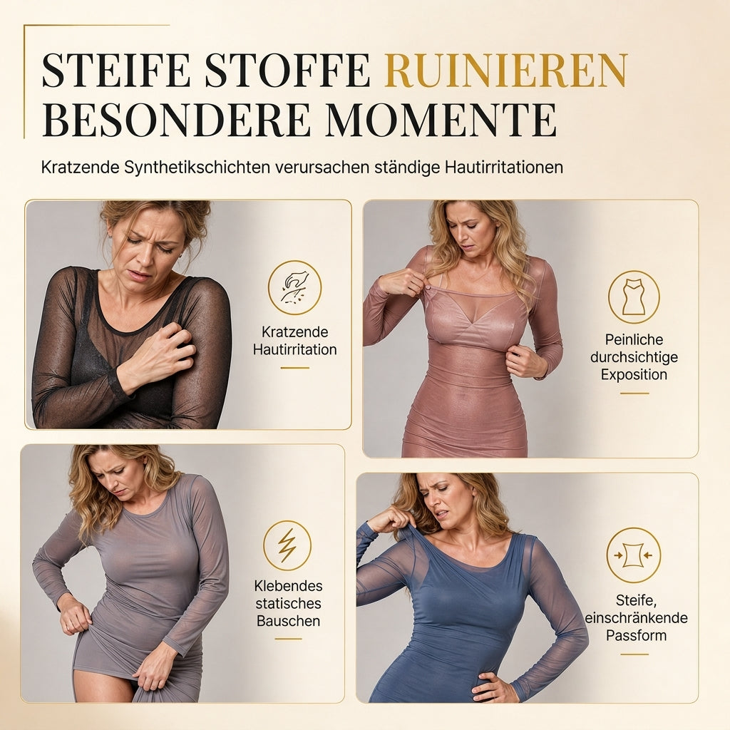🔥Beliebtes Produkt ！✨2-Teiler Damen Kleid Set mit langärmligem, meshartigem und kettenbedrucktem Bodycon Midikleid und Unterkleid